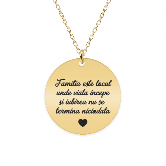 Colier argint banut 20 mm - personalizata cu text - placat cu aur galben de 24 karate